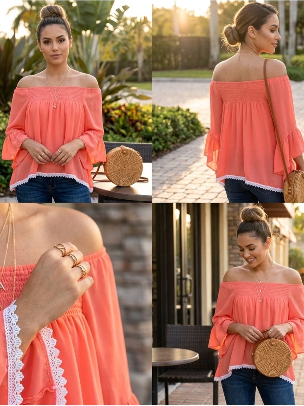 Coral Off Shoulder Top